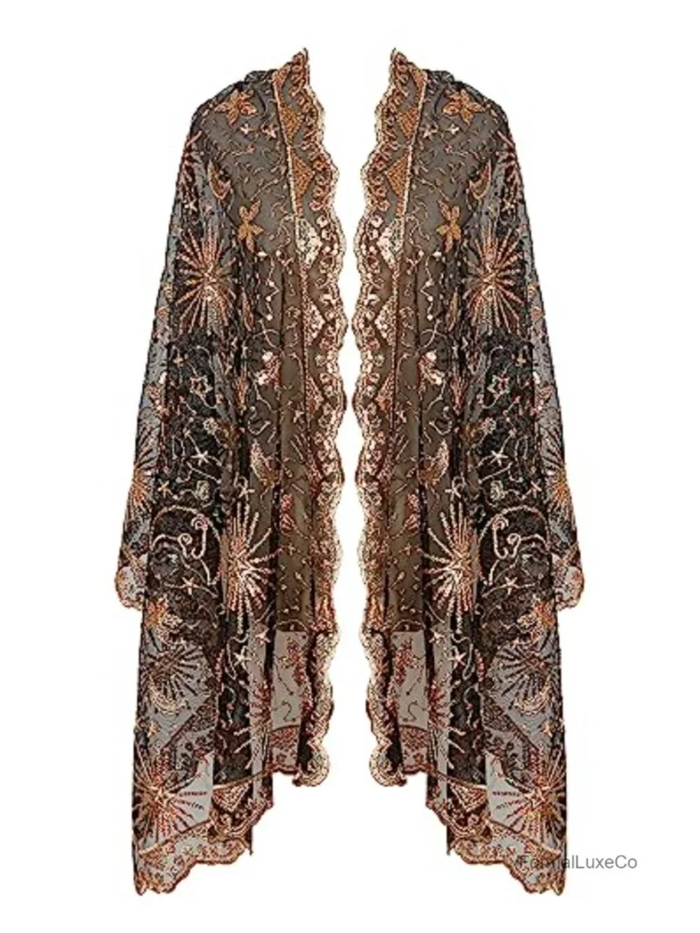 Lace Sequin Evening Shawl Wrap 1920s Fringe Scarf Women's Party Accessory